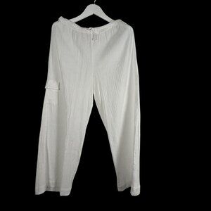 Chico's Womens White Textured Cotton Wide-Leg Pants Size 2 Drawstring Casual